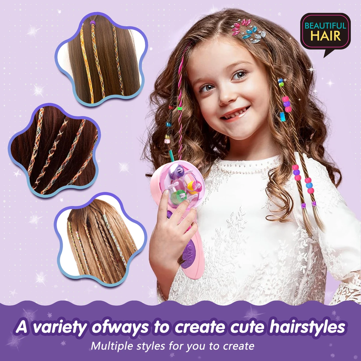 Tondeuse à cheveux automatique pour enfants, jouet créatif, bricolage, tressage de cheveux, ficelle multicolore, outil de coiffure pour filles