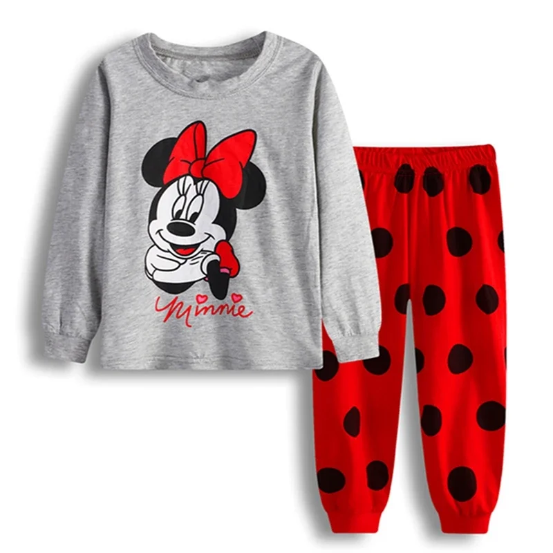 Mickey Mouse Clothes Set Girls Minnie Pajamas Spiderman Outfit Kids Sleepwear Cotton Spring Pyjamas Boys Long Sleeve Top Pants