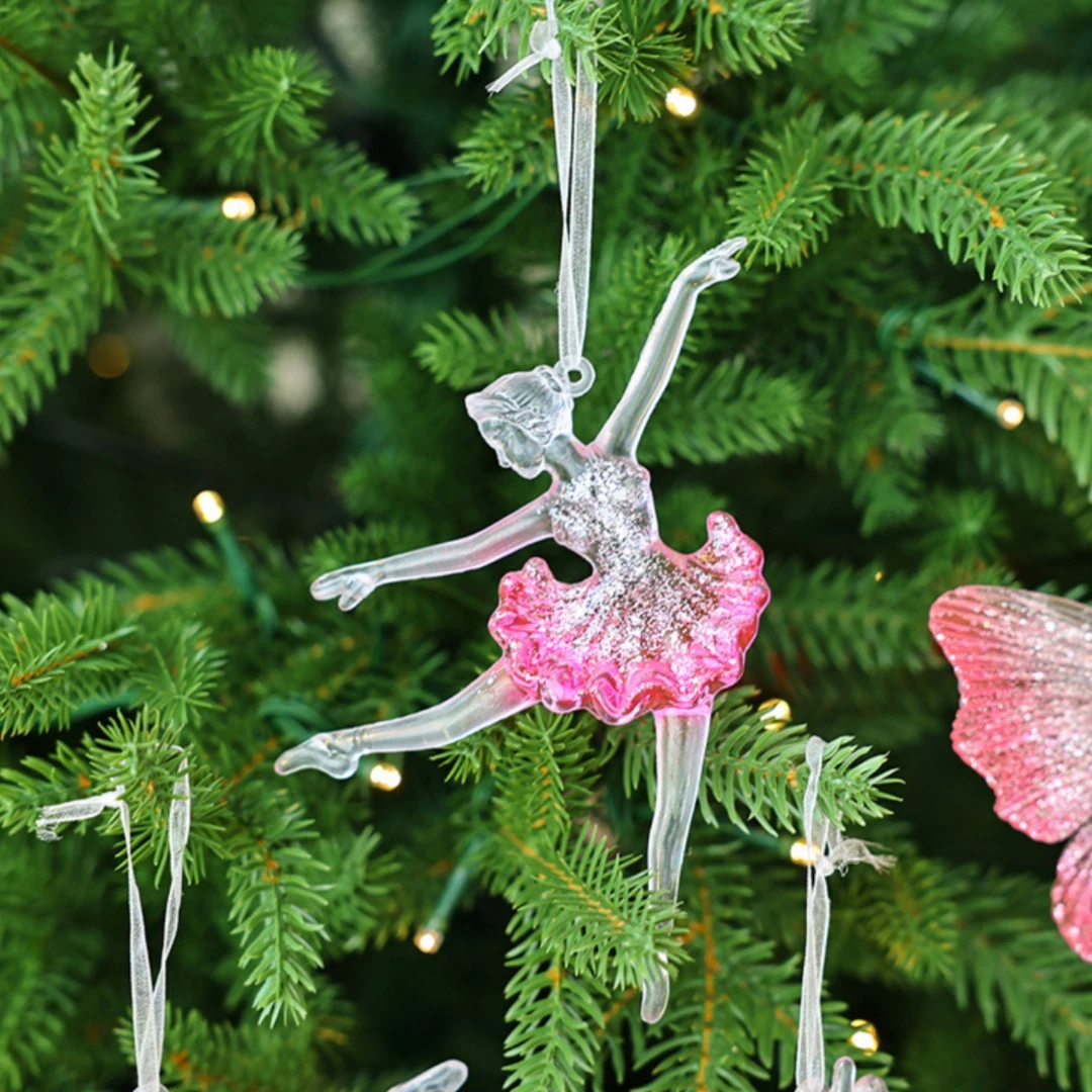 Crystal Clear Snowflake Christmas Tree Pendants Acrylic Elk Wreath Decorations For Holiday Party Transparent Hanging Ornament
