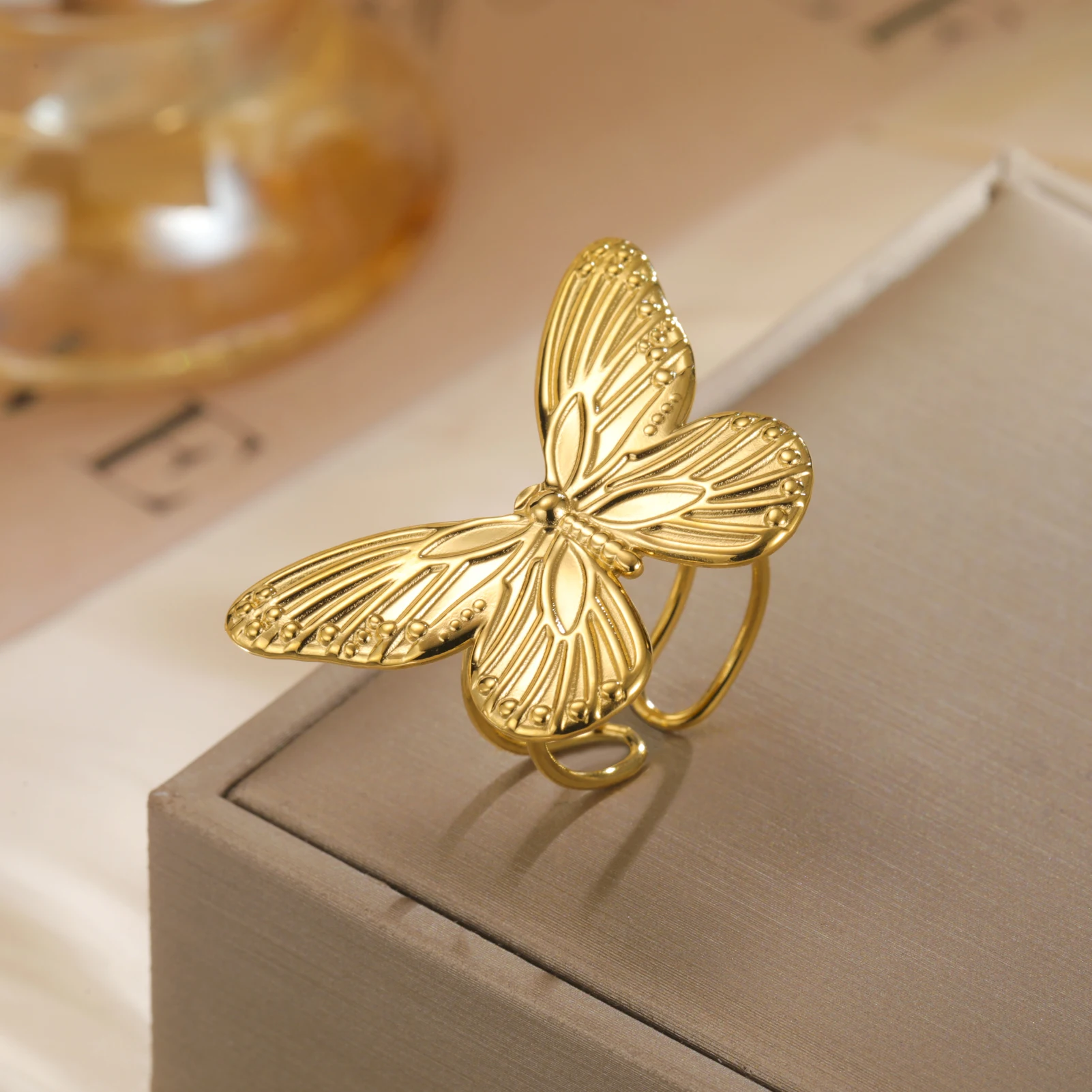 COOLTIME Schmetterling Offenen Frauen Ring Edelstahl Mode Einstellbare Finger Ring Schmuck Zubehör Großhandel Neue – Detail 12