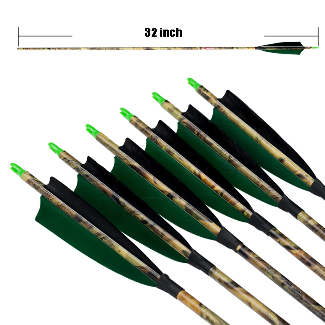 12pcs Linkboy Carbon Camo Green Arrow ID6.2mm Sp300-600 5inch Turkey Feather 75gr Tips Compound Traditional Bow Hunting