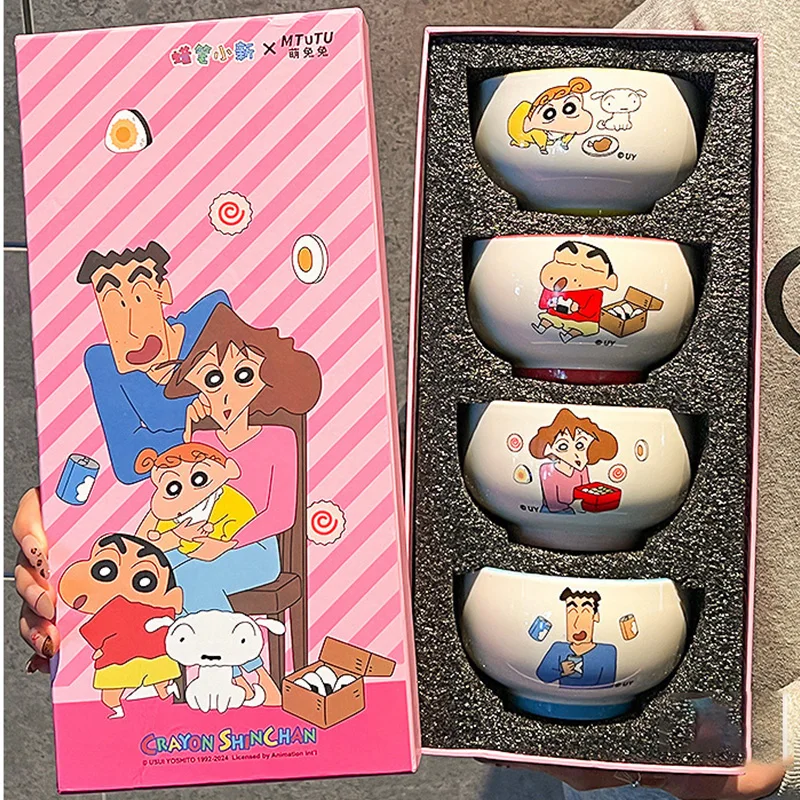 

Кавайный карандаш Шин-тян, семейный набор керамических чаш, мультяшная миска для риса, домашний суп, кухонные миски для лапши, подарочная коробка, подарок на день рождения