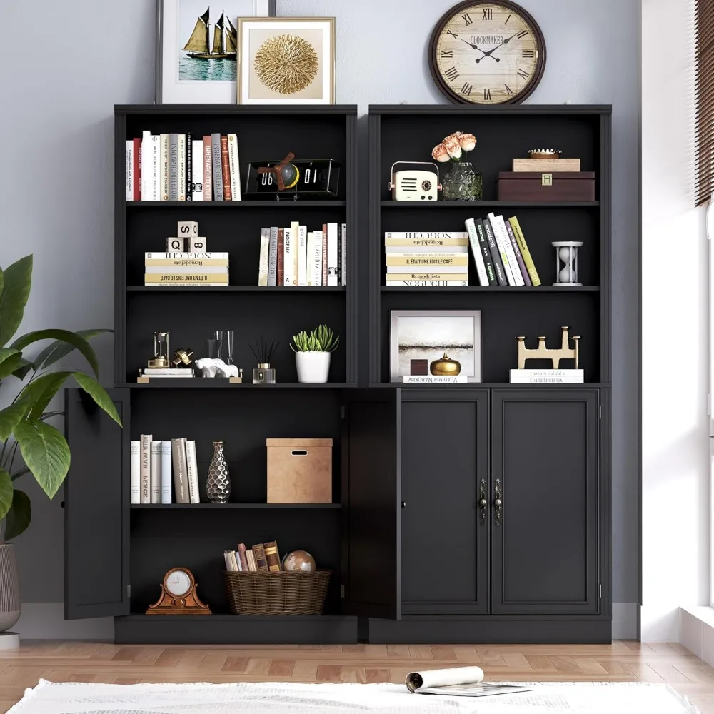 "Seventy-One and Four-Tenths Inches Tall 5-Shelf Floor Standing Bookcase with Cabinet Doors and Adjustable Shelves, Thirty-One a