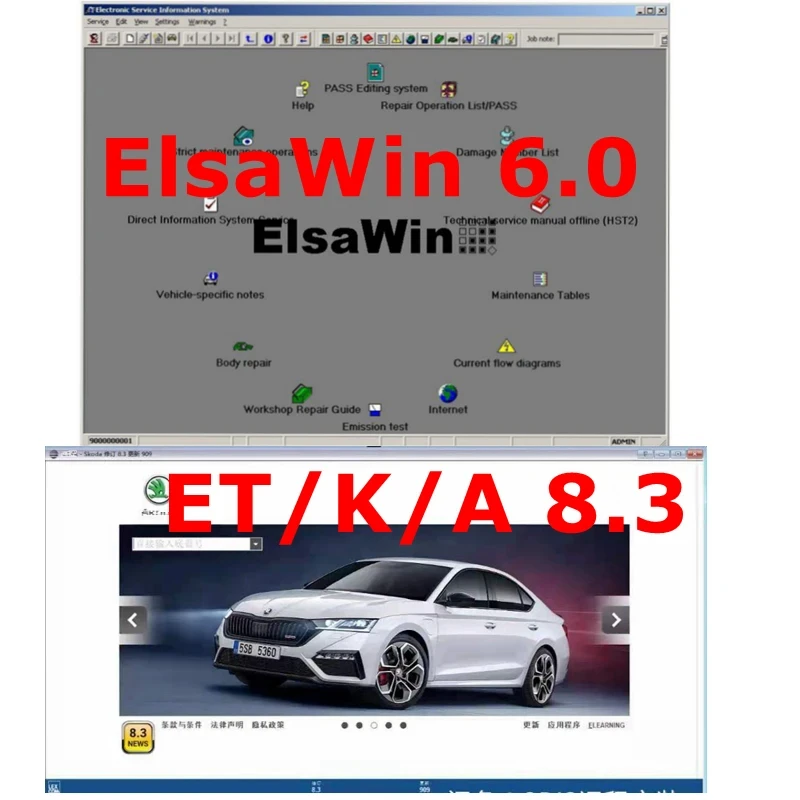 Najnowszy ELSAWIN 6.0 + Etka 8.3 Oprogramowanie do konserwacji samochodów, katalog elektroniczny części samochodowych do pojazdów grupowych, odpowiedni dla modeli amerykańskich i europejskich.