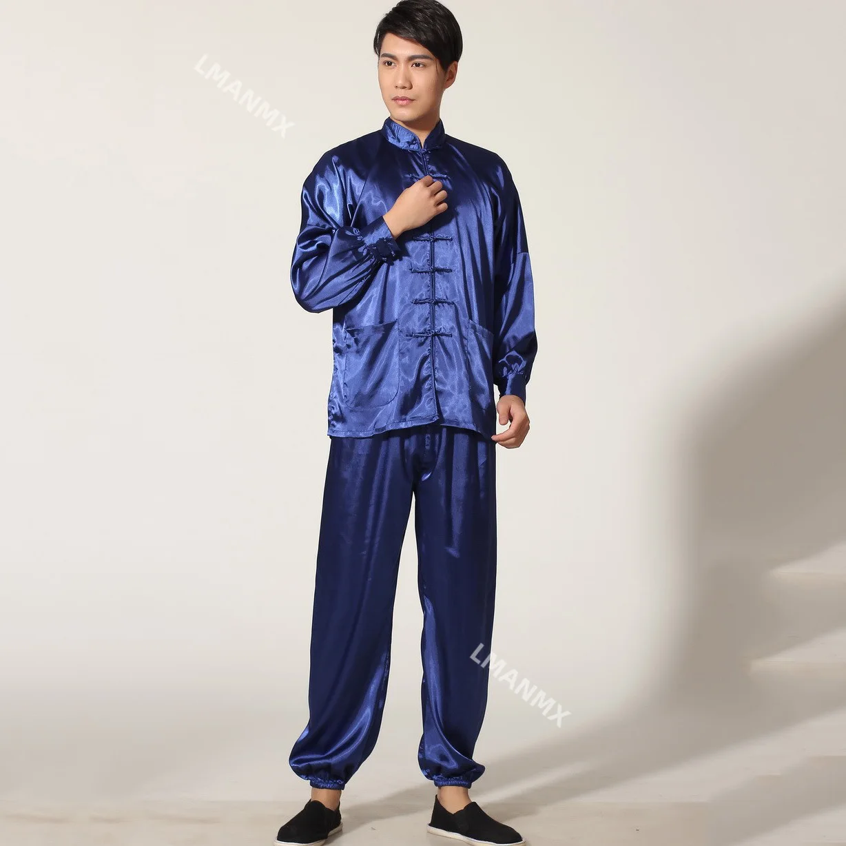 

Gold Chinese Men's Satin Kung Fu Suit Vintage Tai Chi Sets Wu Shu Uniform Long Sleeve Clothing S M L XL XXL