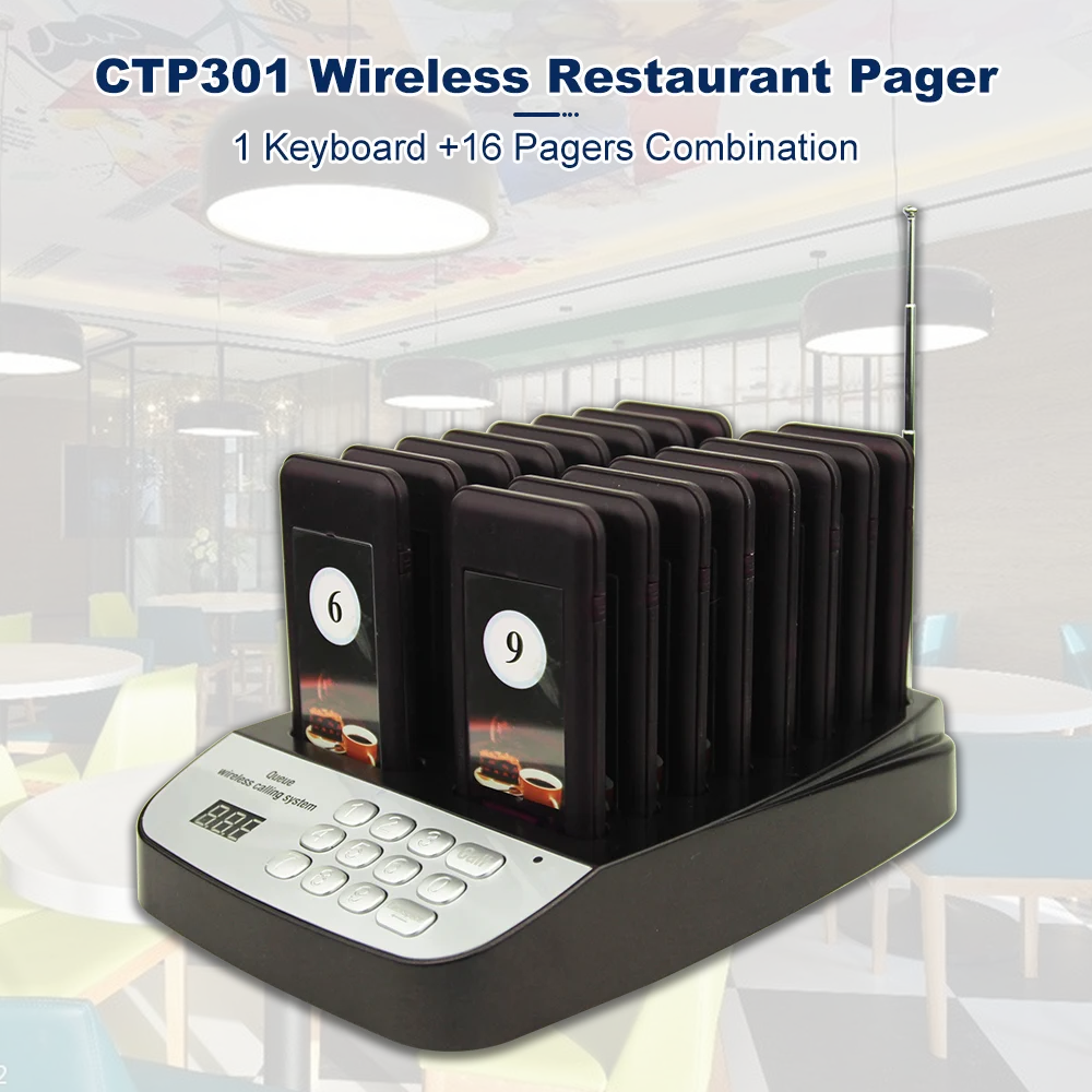 Imagem -02 - Sistema de Fila sem Fio para Restaurante Pagers Jingle Bells Ctp301 Chamando Sistema 16 Receptor Coaster Restaurantes e Pagers Clínica