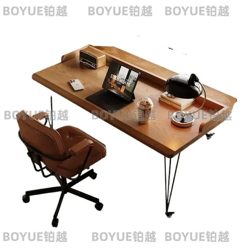 Solid Wood Bay Window Desk Short Legs Computer Table Windowsill Bedroom Reading Study Workbench with Wheels High Low Design
