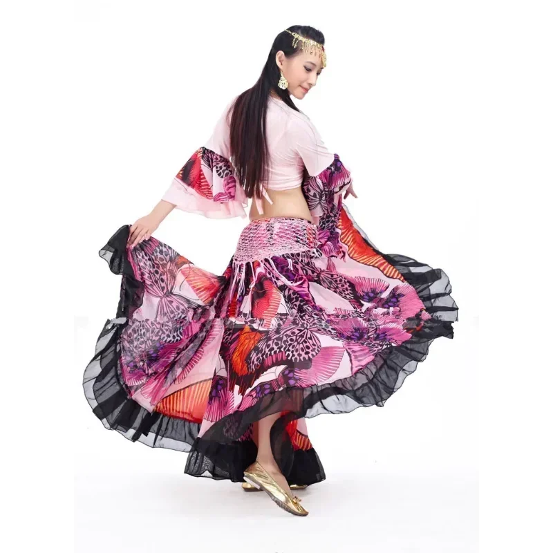 720 degree flower printed Ji competition skirt belly dance tribal clothing belly dance clothing flamenco clothing