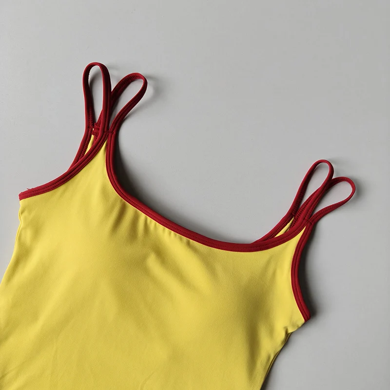 Gym Contrast Color Double Sling Yoga Vest Women's Nude U-shaped Beautiful Back Sports Bra Quick-drying Pilates Fitness Bra Suit