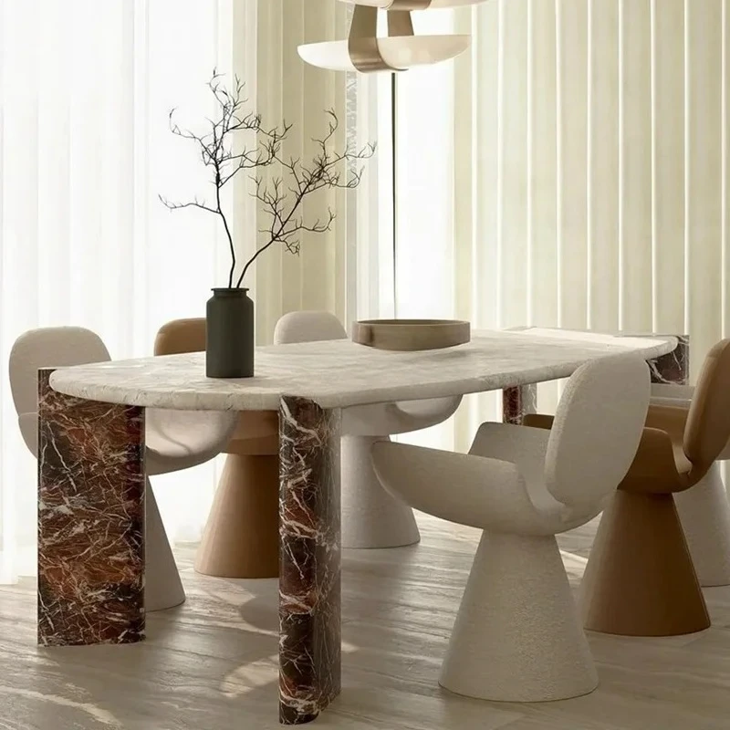 

Овальный обеденный стол из натурального мрамора, средневековый ретро-тихий стиль, современный простой итальянский обеденный стол