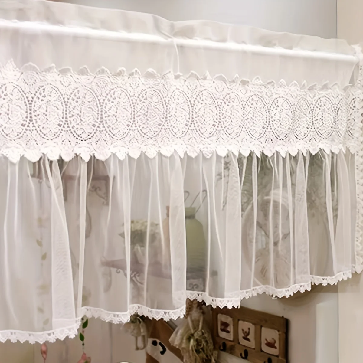 

1Pc, French Pastoral Style White Modern Coffee Curtain, Restaurant Cafe Balcony Decoration Bay Window Partition Small Curtain