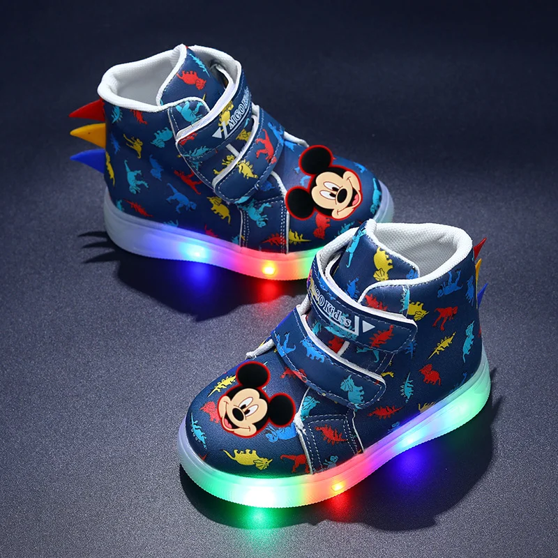 Disney primavera e autunno Topolino scarpe casual illuminate ragazze luci a LED sneakers illuminate dinosauro cartone animato ragazzi scarpe da bambino