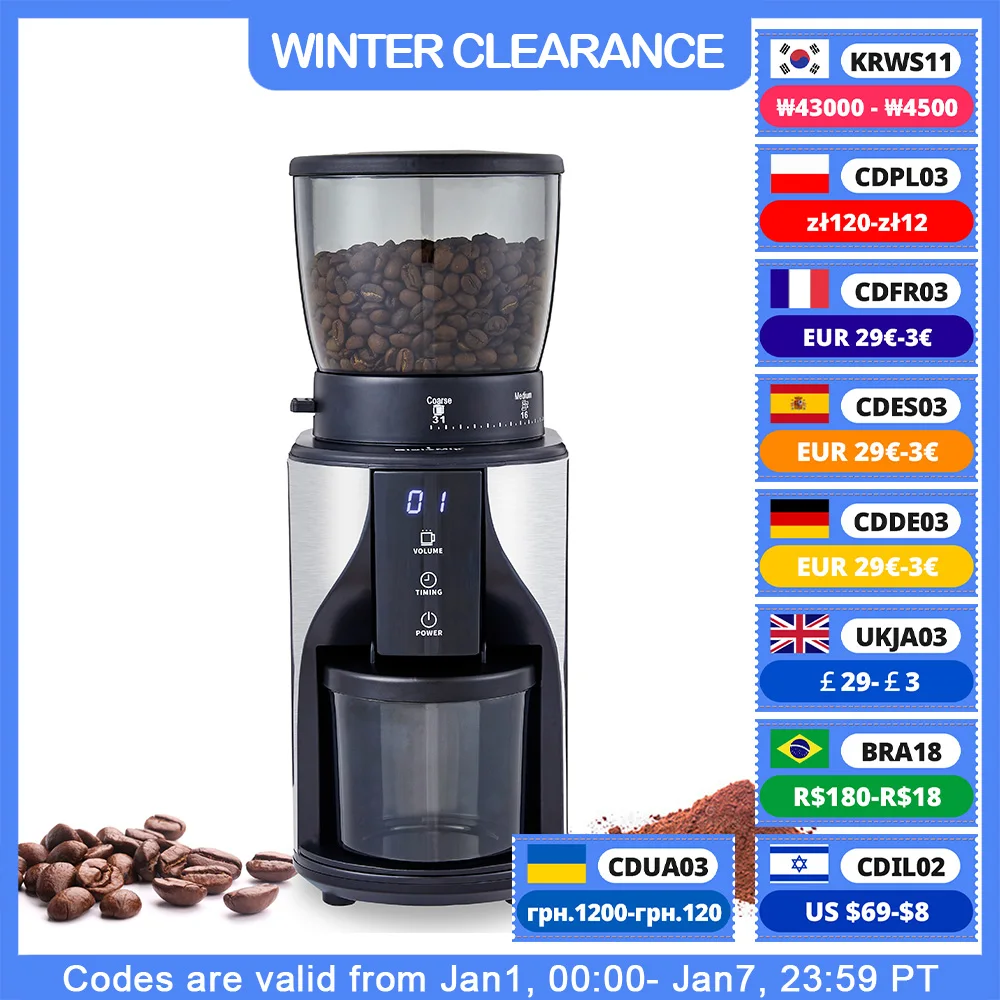 BioloMix Automatische Kaffeemühle mit konischem Mahlwerk, mit 31 Mahleneinstellungen für Espresso, türkischen Kaffee zum Übergießen