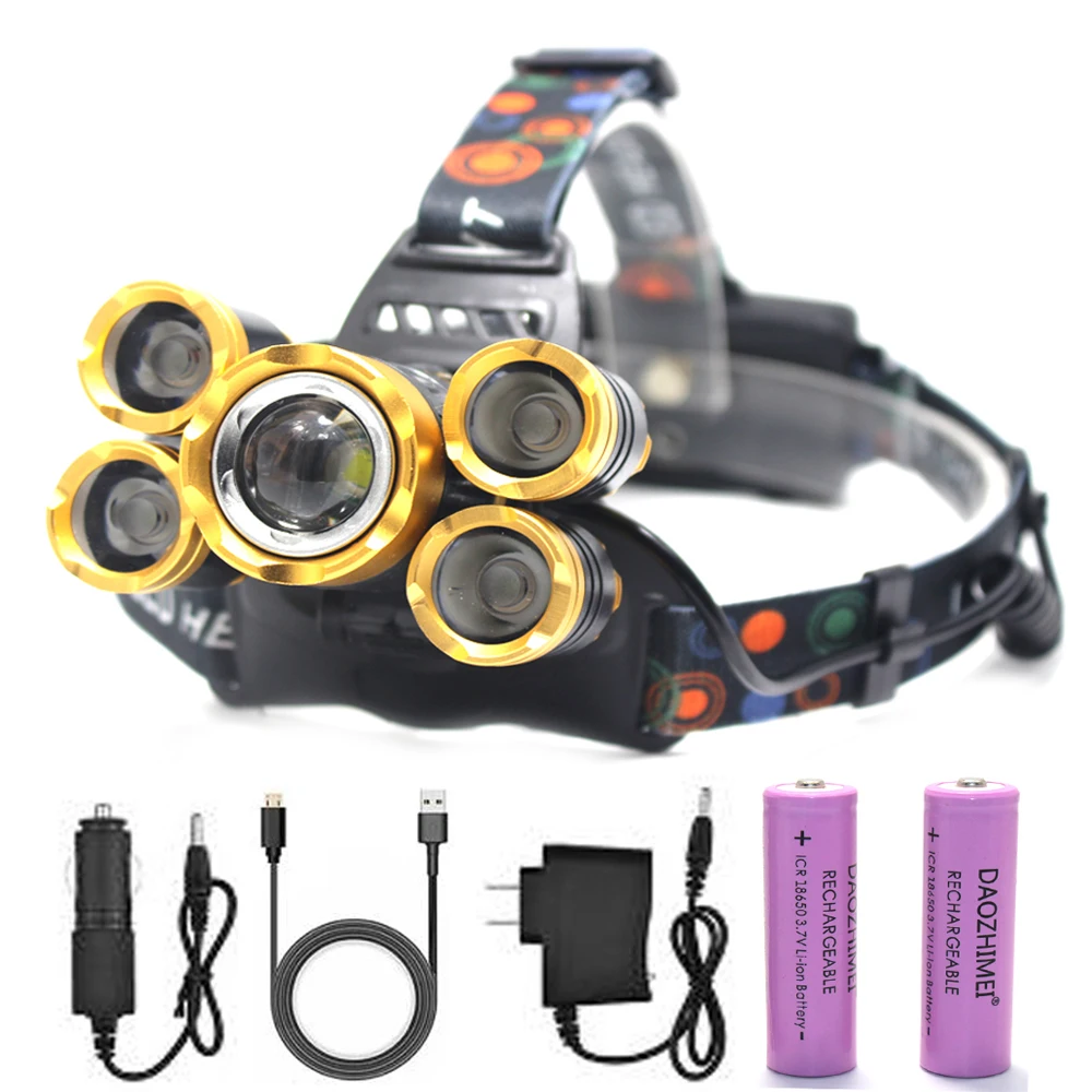 High Power LED Headlamp High Lumen Rechargeable 18650 Head Light Waterproof Front Head Flashlight 4-Mode ZOOM Fishing Light