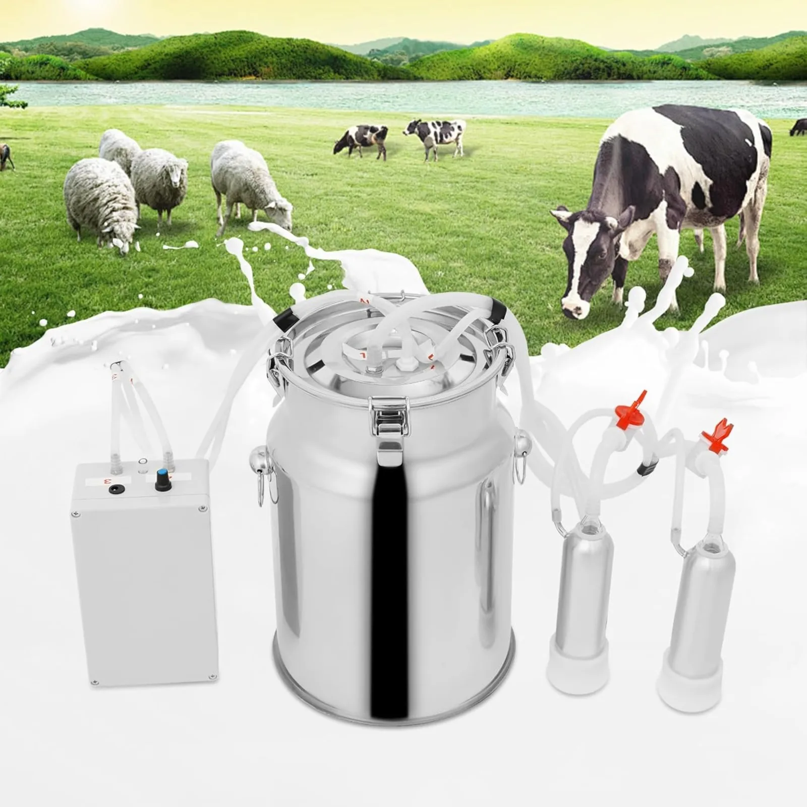 

Goat Milking Machine, Continuously Adjustable Suction Pulsation Vacuum Electric Milker, Portable Milking Machine 5L