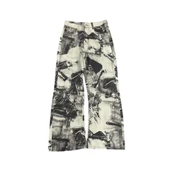 CHIC Hiphop Streetwear Baggy Jeans for Men American Vintage 3D Painting Washed Denim Pants Women Straight Wide Leg Trousers