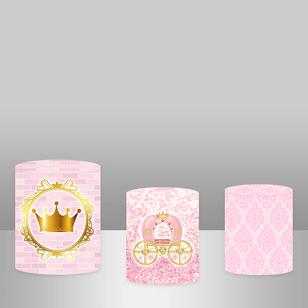 Princess Castle Cylinder Plinth Cover Girl Birthday Party Backdrop Once Upon a Time Photo Background Bridal Shower Pillar Covers