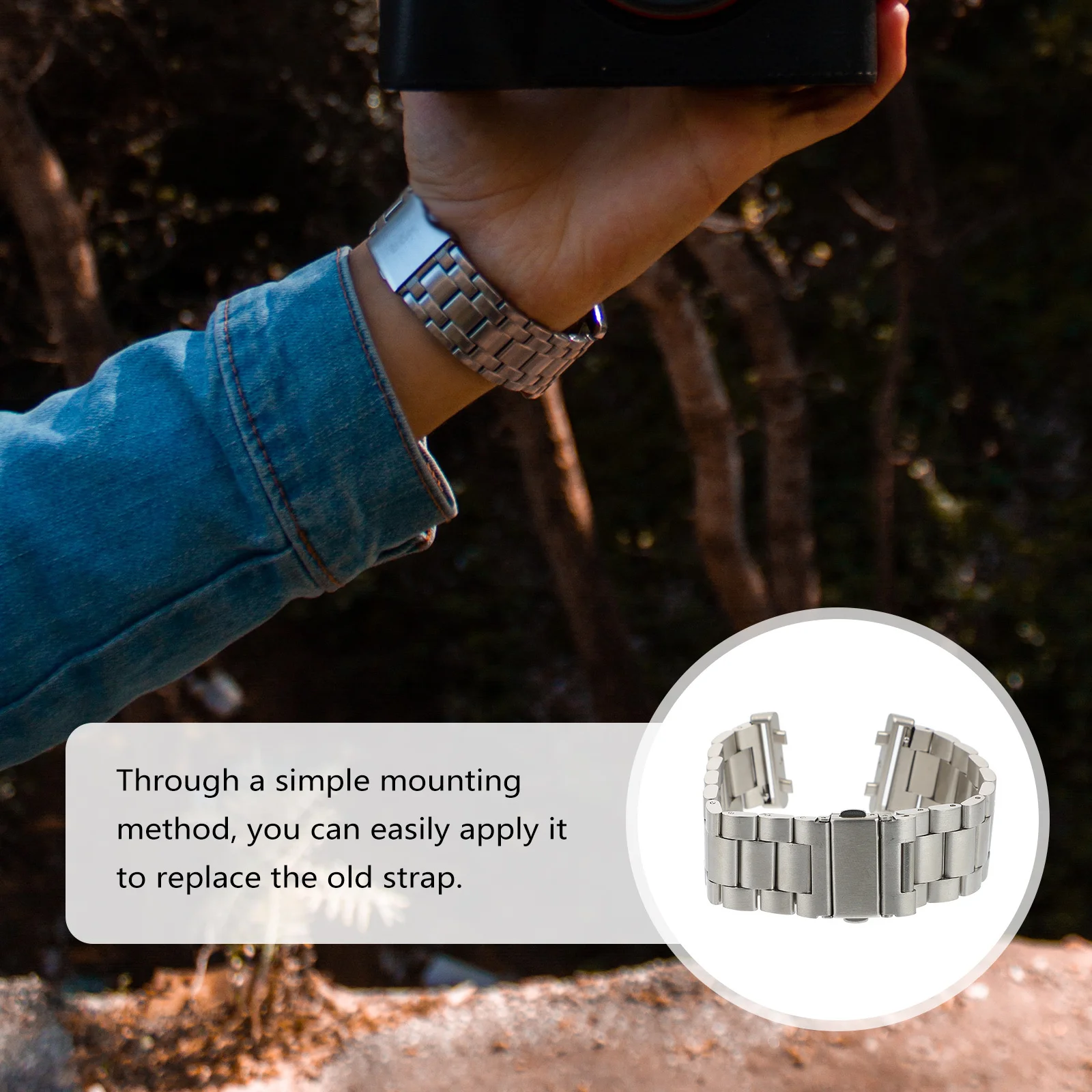 

1Pcs Stainless Steel Metal Watch Band Durable Adjustable Replacement Strap Comfortable Wristband Stylish Watch Strap