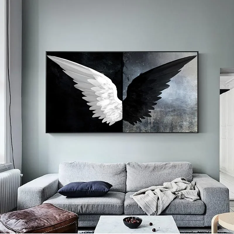 Frameless Black and White Angel Wings Canvas Paintings on The Wall Art Pictures Modern Posters and Prints for Living Room Home D