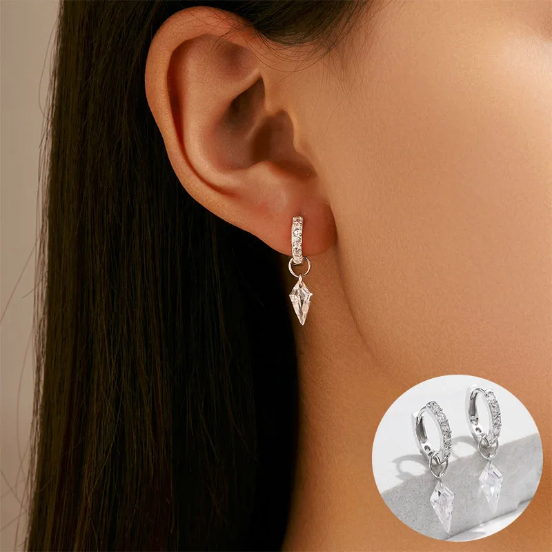 

100% 925 Sterling Silver Zircon Geometric Earring for Women Girl Simple Fashion Conical Design Jewelry Party Gift Dropshipping
