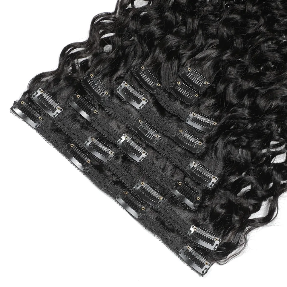 Set di clip per parrucca per capelli veri di alta qualità con 8 clip per onda d'acqua nei capelli umani 120 g/set colore naturale 8-26 pollici Remy vergine brasiliana