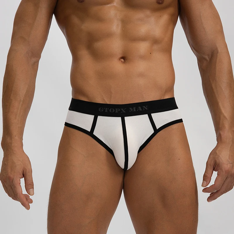 Calzoncillos de algodón para hombre, ropa interior Sexy, Cueca, bolsa en U grande, transpirable