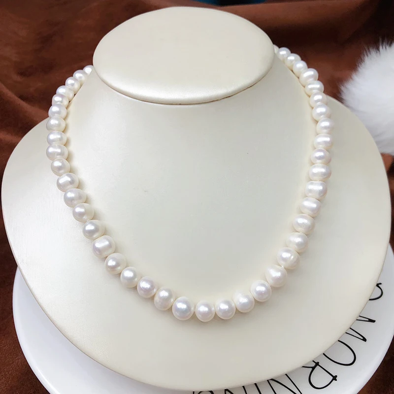 Nearly round freshwater pearl necklace, non-nucleated, suitable gifting to elders or mother-in-law