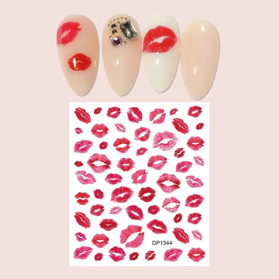 1 Stück b1344 Neue Valentinstag-Nagelaufkleber, Süße Coole Würzige Mädchen-Leopardenmuster-Lippenstift-Liebes-Nagelaufkleber