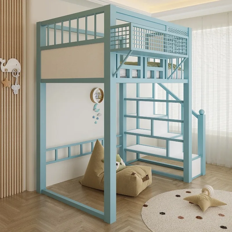 Duplex elevated  blue  empty tree house high and low  princess  suspended second floor loft wrought iron