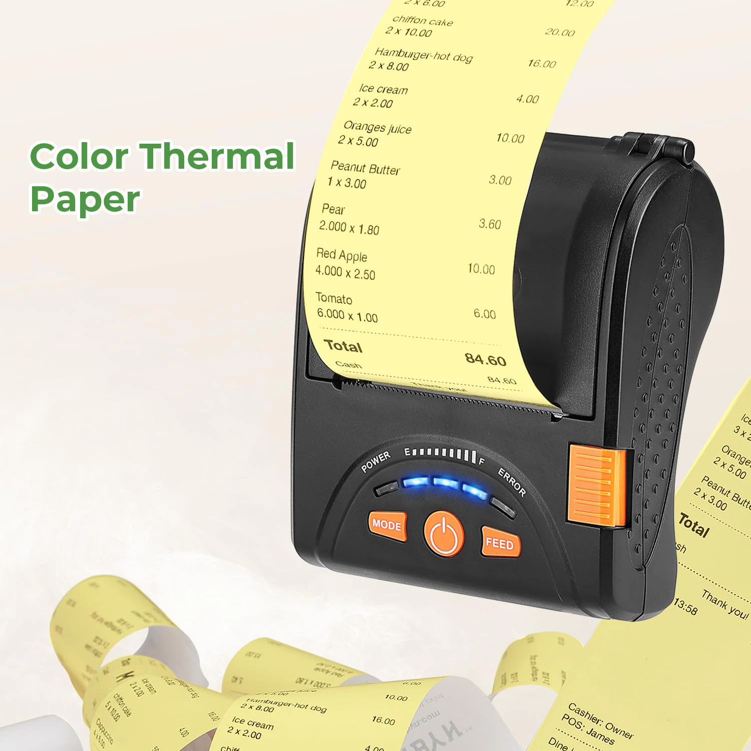 Rouleaux de papier thermique jaunes pour reçus, papier de haute qualité, compatible avec tous les systèmes de point de vente, caisses enregistreuses, petites entreprises