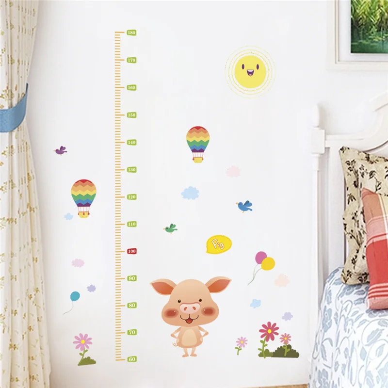 Cute Pink Pig Growth Chart Wall Stickers For Kids Height Measure Home Decoration Diy Cartoon Animal Mural Art Pvc Decal Poster