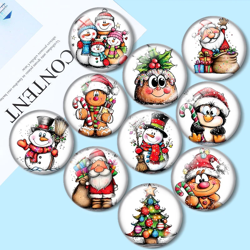 Bonitos cabujones de cristal de dibujos animados navideños de 12/18/20/25mm para pulseras, colgantes, anillos, pendientes y accesorios de joyería