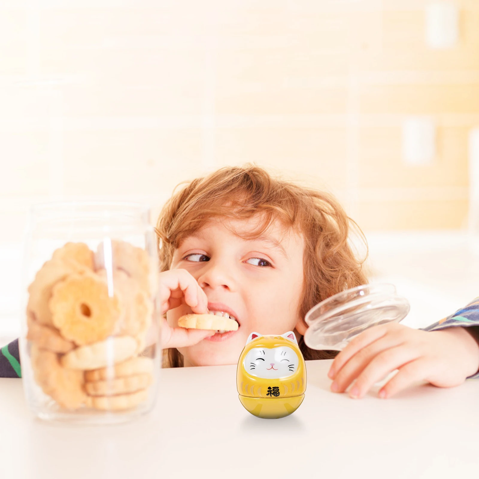 

Compact Desktop Cat Decoration Ceramic Tumbler Design for Home Office Car Auspicious Cat Decor Fine Workmanship Small