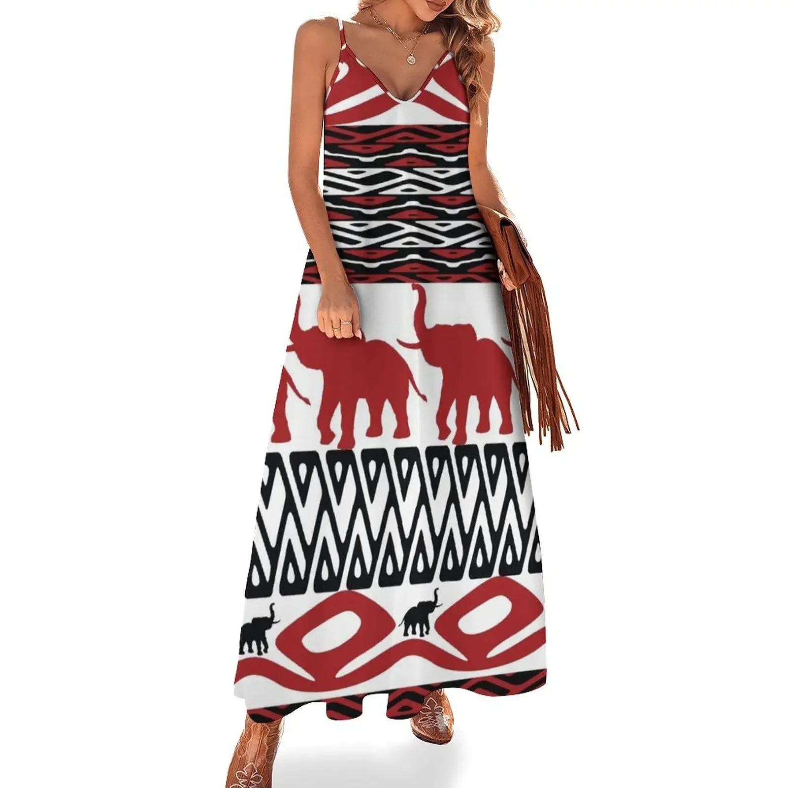 

Red and White Homage by HeavenNezCree Sleeveless Dress elegant women's dresses sale Summer women's clothing