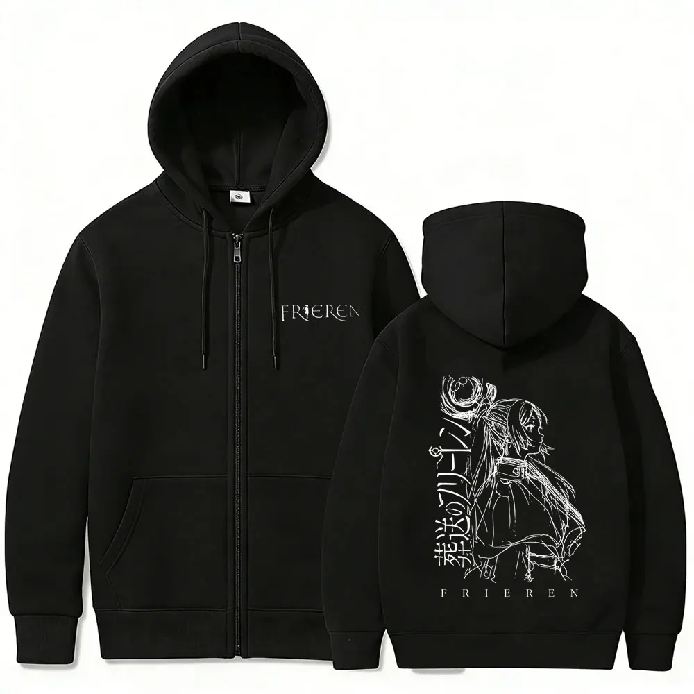 

Anime Frieren Beyond Journey's End Print Zipper Hoodie Men Women Casual Oversized Zip Up Hoodies Male Manga Kawaii Humor Jacket