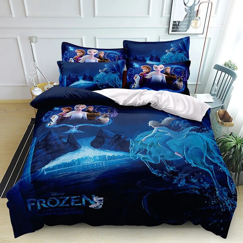 Imagem -06 - Disney-frozen Princesa Elsa Cama Conjunto para Crianças e Adultos Capa de Edredão Fronha Solteiro Gêmeo Cama Tamanho Grande Desenhos Animados Pcs