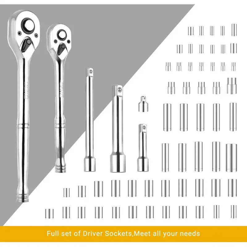 Deko 192 piece mechanics tool set socket wrench set, plastic storage case with auto repair hand tool kit wrench tool box set