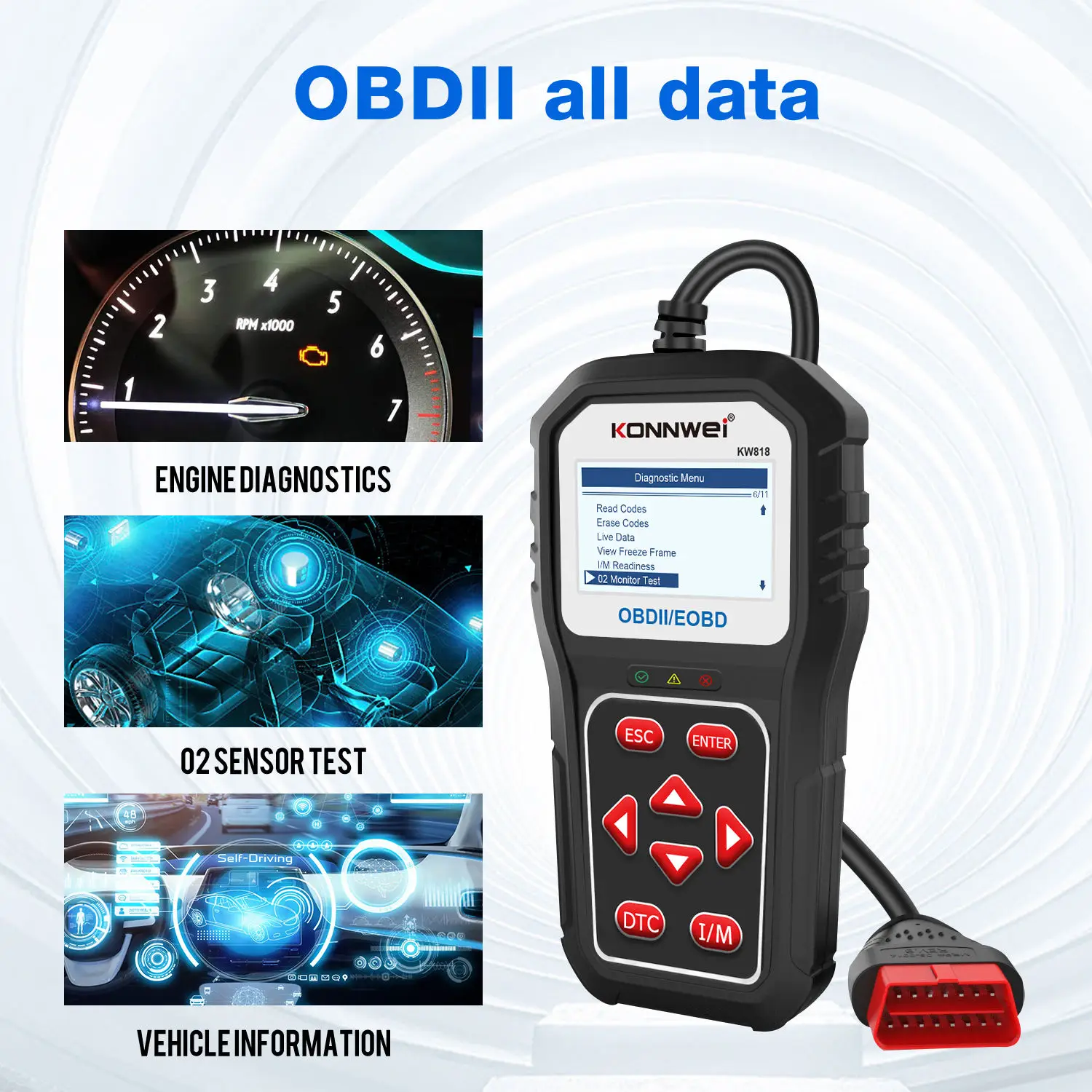 KONNWEI KW818 OBD2 EOBD2  Automotive Code Reader Engine DetectorCar Diagnostic Tool Support Free Upgrade System Print Data On PC