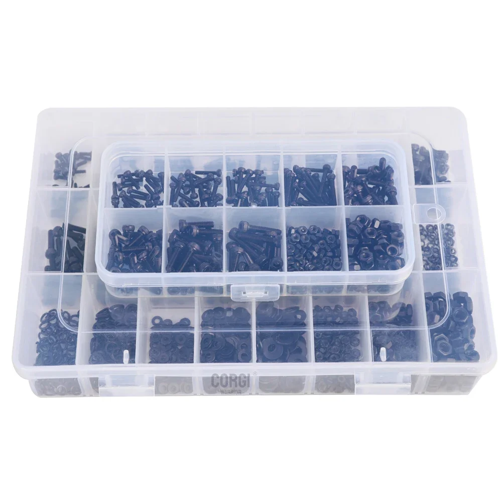 Black Metric Hex Socket Head Cap Screws Assortment Kit M2 M2.5 M3 M4 M5 M6 up to 1140 DIN912 12.9 Allen Bolt with Nuts Washers