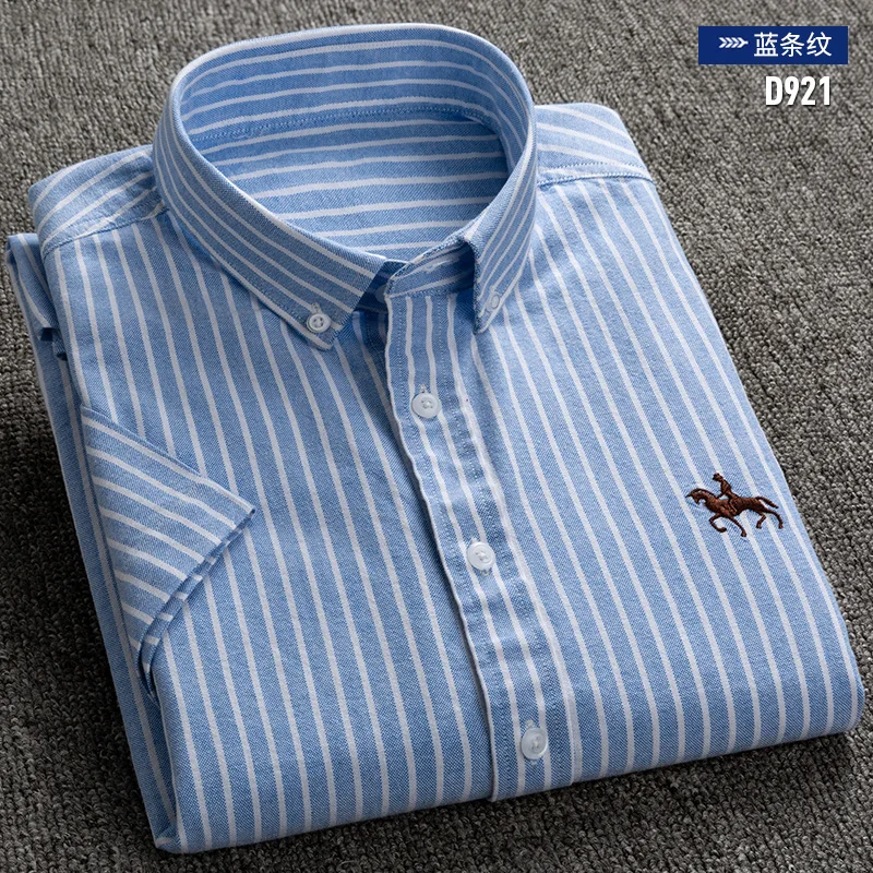 Camisa Oxford de manga corta para hombre, ropa informal a la moda, transpirable, suave, de negocios, 100% algodón