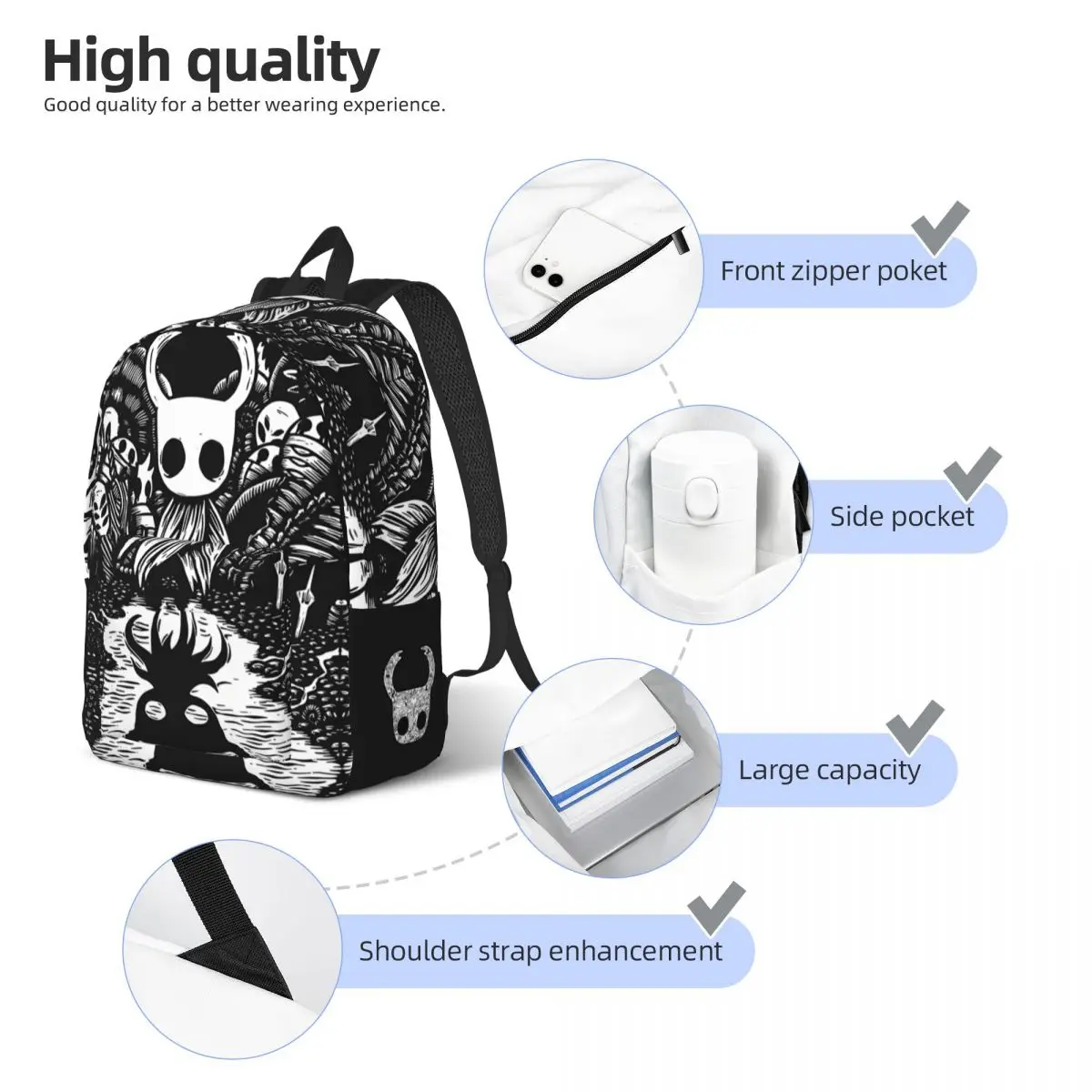 For Gifts Ghost Knight Large Capacity Kindergarten Bag Hollow Knight Versatile For Men Women Kindergarten Bag Office Work School