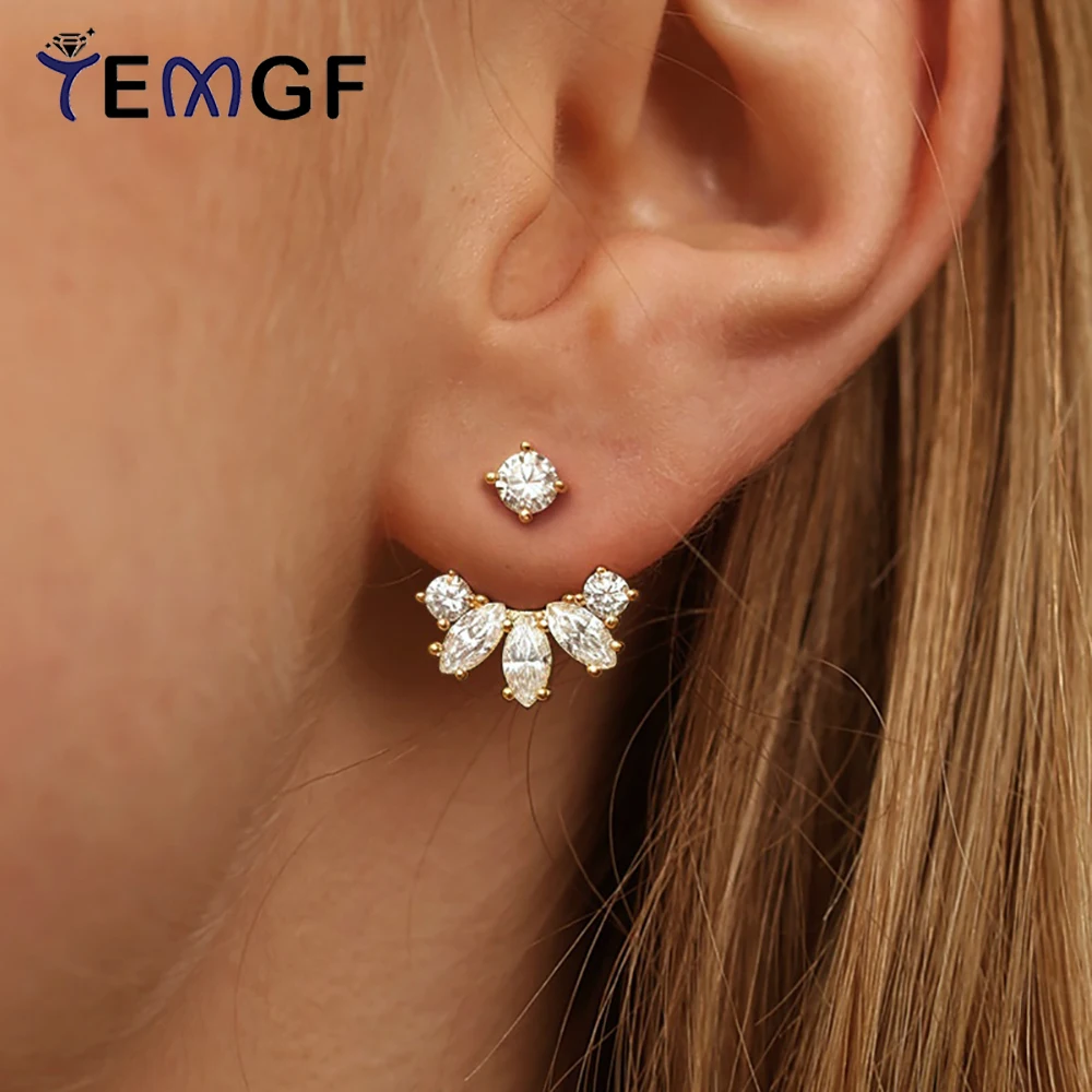 

TEMGF GRA Certified All Moissanite Drop Earrings for Women Detachable Earcuff Party Jewelry Gifts Pure 925 Silver Stud Earrings