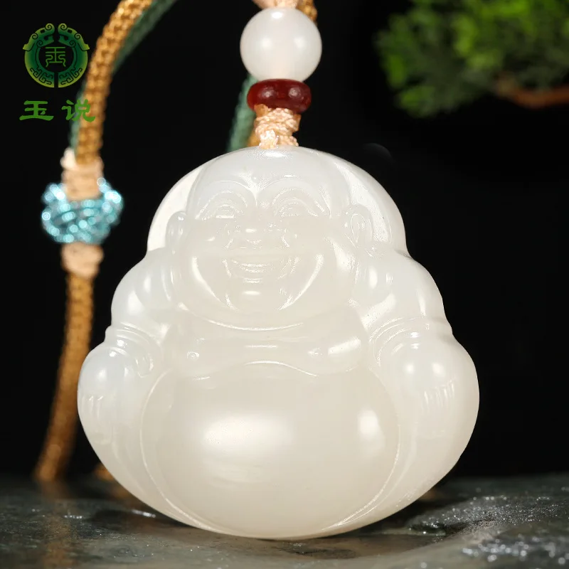 Hetian , white , necklace, Laughing Buddha pendant, jade ornament