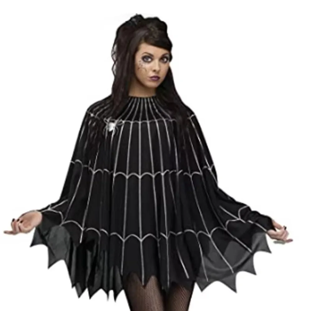 Abbigliamento Prop Mantello cosplay di Halloween Interazione divertente Spider Net Fantasma Mantello con cappuccio Mantello cosplay di zucca allentato