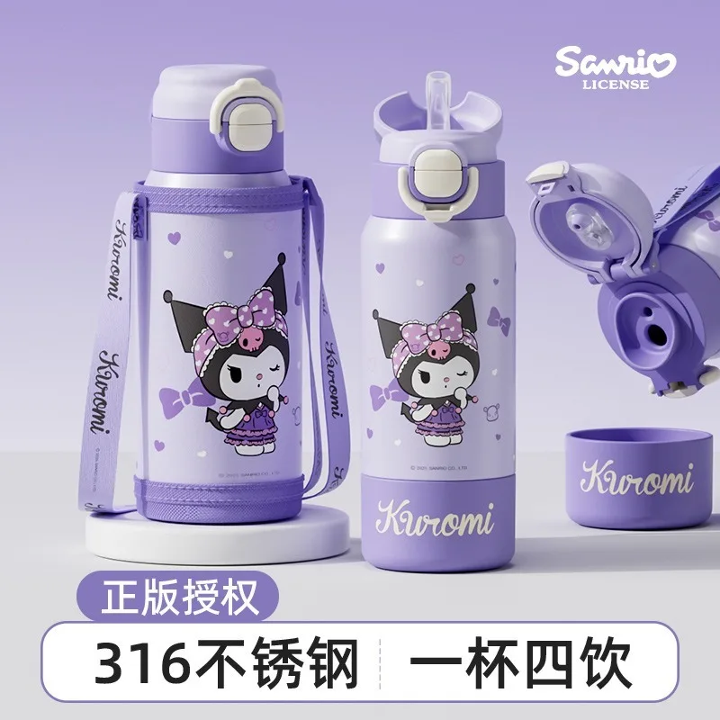 

Sanrio Kuromi 580 мл термос с замком, регулируемый ремешок для чашки, портативная изолированная бутылка для воды