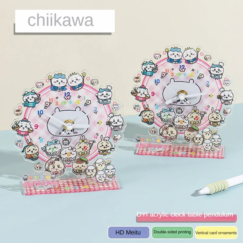 New Cartoon Chiikawa Acrylic Clock Cute Creative Simple Desktop Ornaments Hanging Wall High Appearance Level Children's Gifts