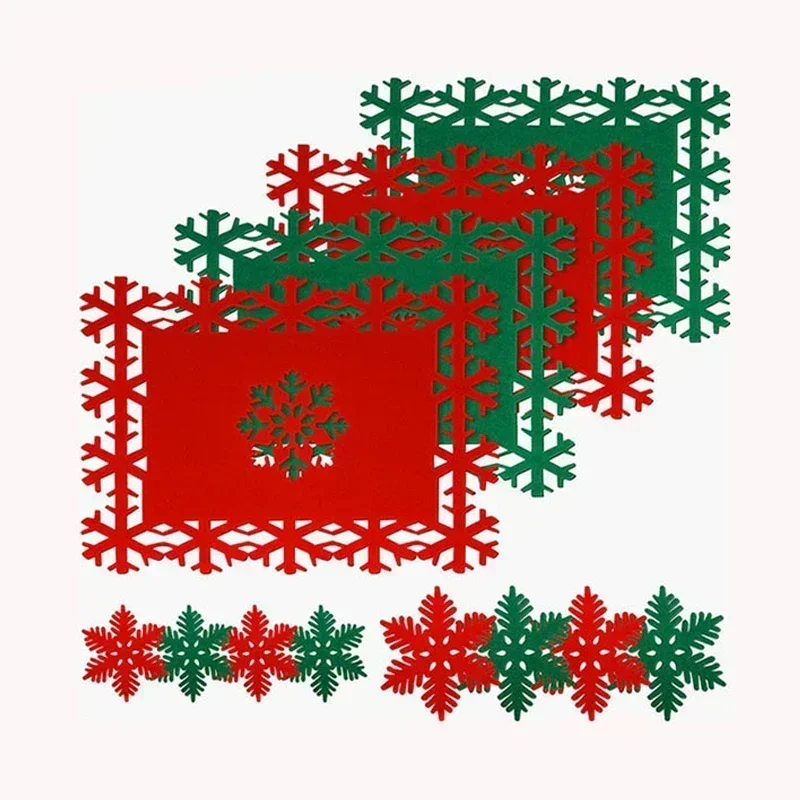

1PCS Christmas Placemats Snowflake Shaped Felt Cup Mat Anti-Skid Table Placemat Kitchen Food Bowl Mat Cushion for Home Table