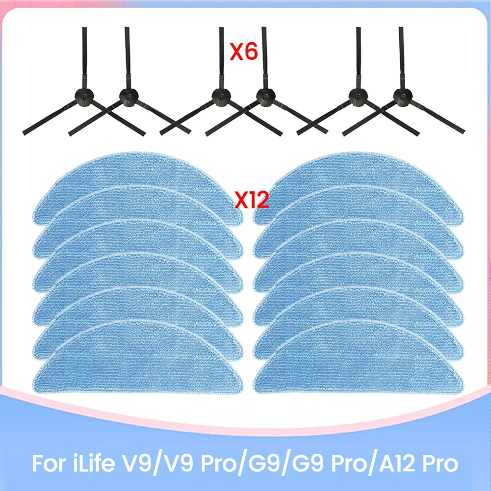ABZA-Escova lateral e pano de limpeza de microfibra lavável para peças sobressalentes Ilife V9/V9 Pro/G9/G9 Pro/A12 Pro