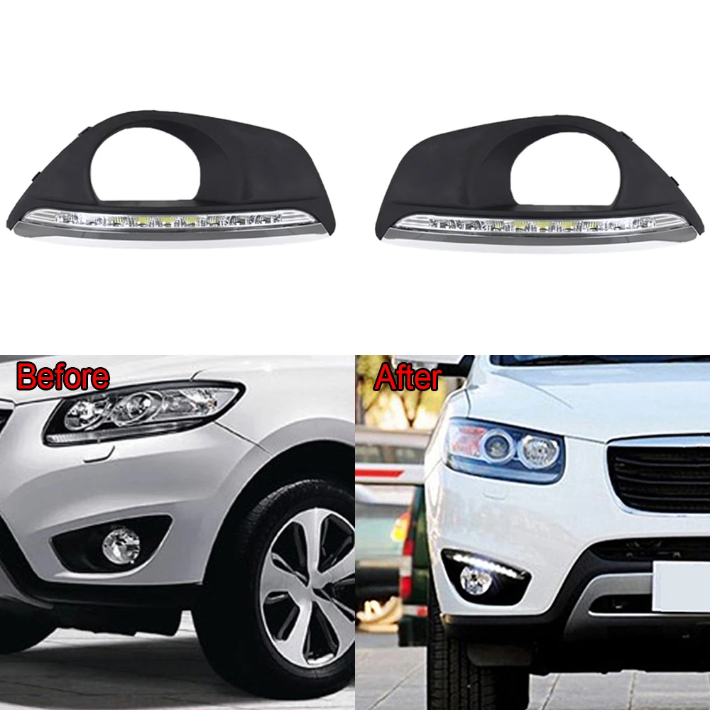 

2pcs 12V Car Daytime Running Lights For Hyundai Santa Fe 2010 2011 2012 Automobile Day Time Headlight led lights Car accessories