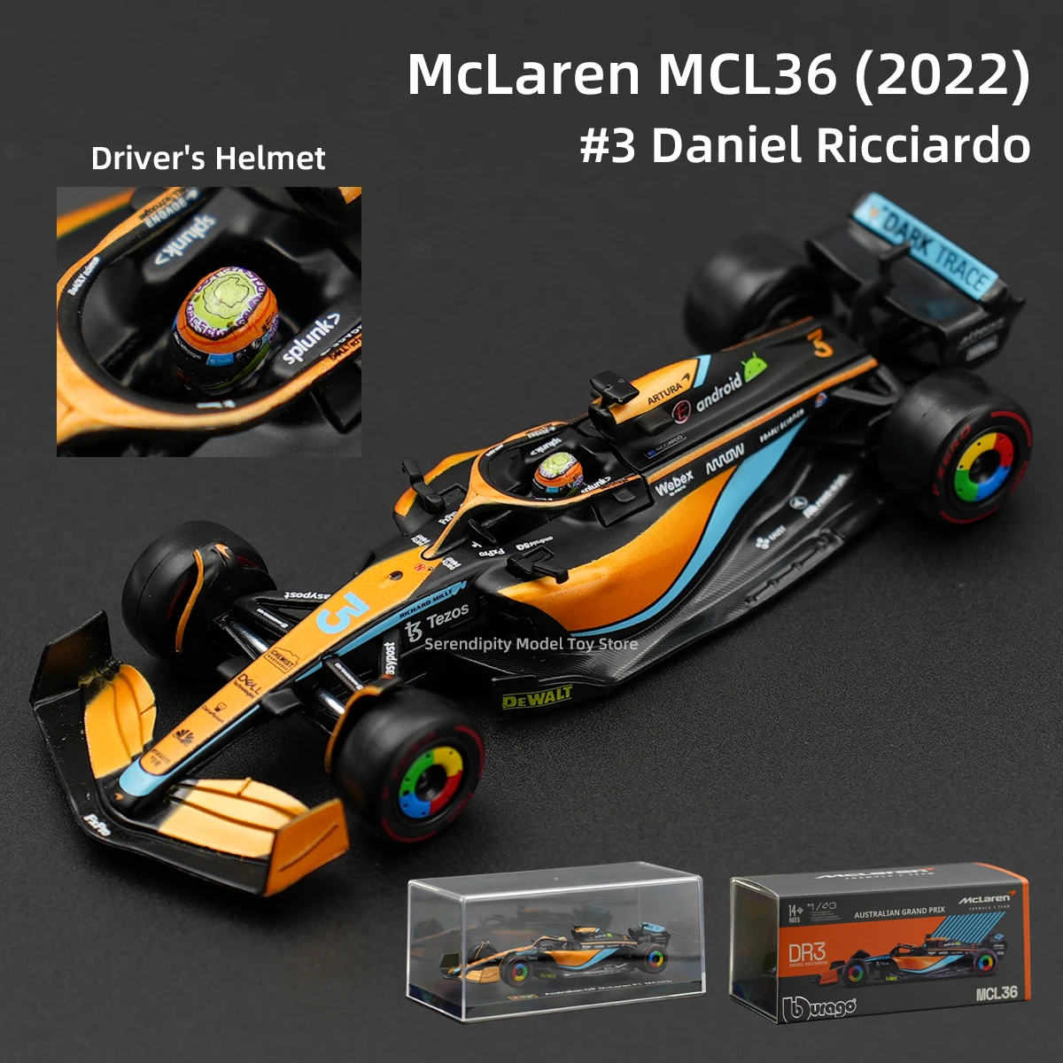 Bburago-Voiture de course Formule 1 McLaren MCL36 F1, Simulation Leges, Modèle en alliage moulé sous pression, Boîte en acrylique, 1:43, 2022